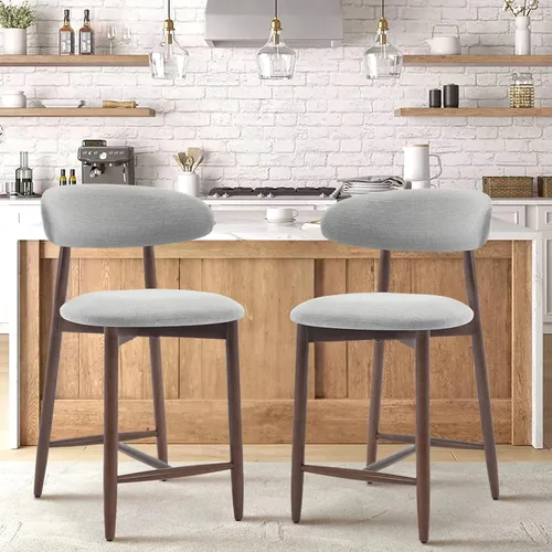 Miniatura 19 de COLAMY Taburetes de bar con respaldo, taburetes de bar de altura de mostrador, taburetes tapizados con patas de madera para cocina, isla de comedor