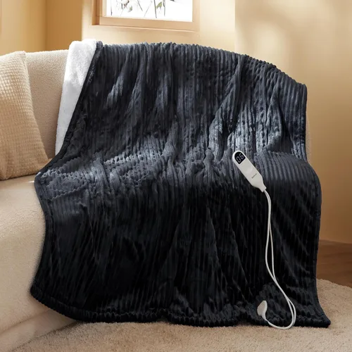 Miniatura 16 de Manta calefactora eléctrica Bedsure GentleSoft - Manta eléctrica suave de franela acanalada, calefacción con 4 ajustes de tiempo, 6 niveles de 01