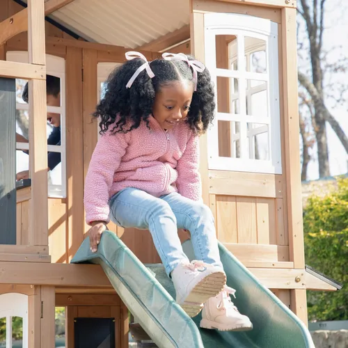 Miniatura 6 de KidKraft Cliffbrook - Casa de juegos de madera para exteriores de dos pisos con tobogán