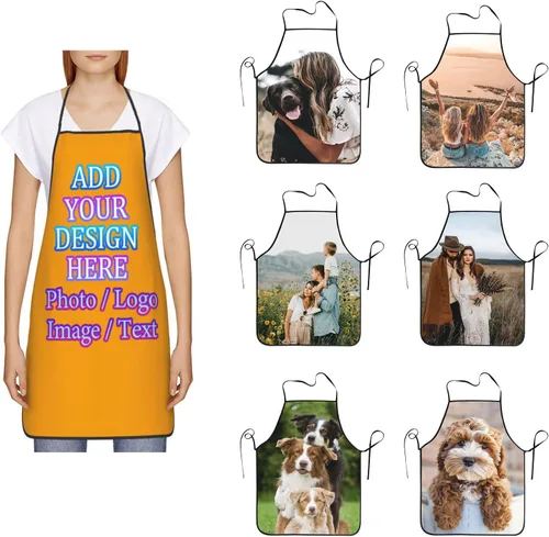 Miniatura 14 de Delantal de cocina personalizado con logotipo de texto fotográfico, delantal unisex personalizado para camarero de restaurante para hornear barbacoa