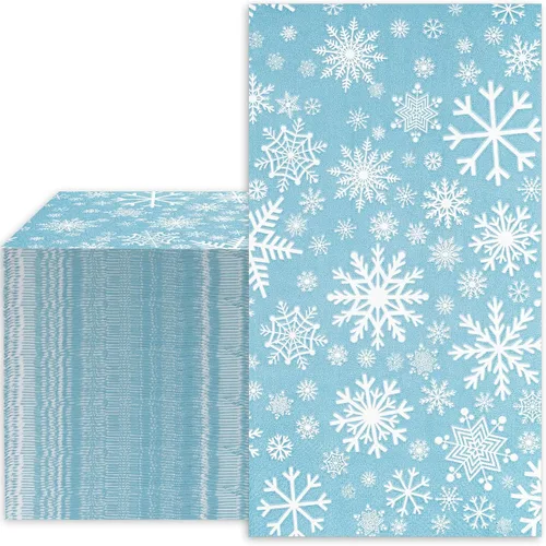 Servilletas de papel desechables de 3 capas de copos de nieve de color azul cielo, servilletas de papel desechables para cena, suministros de fiesta