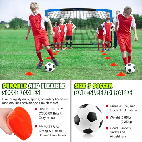 Miniatura 6 de Kids Soccer Goals for Backyard Set of 2, 6x4 ft Portable Toddler Soccer Goal Training Equipment with Soccer Target, Ball, Cones, Soccer Net for Kids