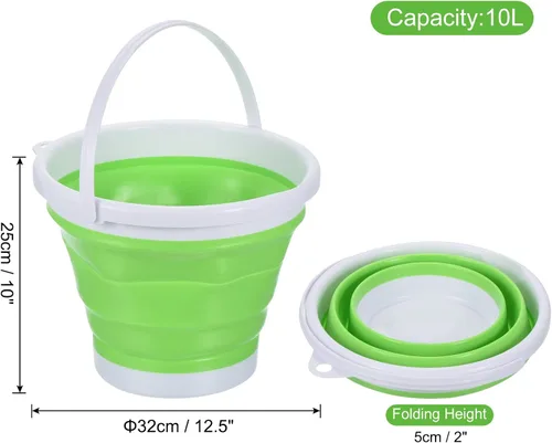 Miniatura 2 de PATIKIL Cubo plegable de 10 L, cubo de playa plegable portátil de plástico para exteriores, para camping, pesca, lavado de autos, color verde