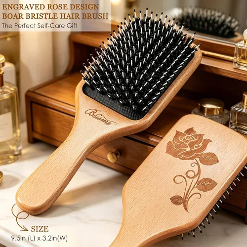 Miniatura 7 de Bsisme Cepillo para el Cabello - Cepillo de Cerdas de Jabalí con Pines Desenredantes Cepillo Desenredante de Paleta de Madera para Mujeres y Hombres