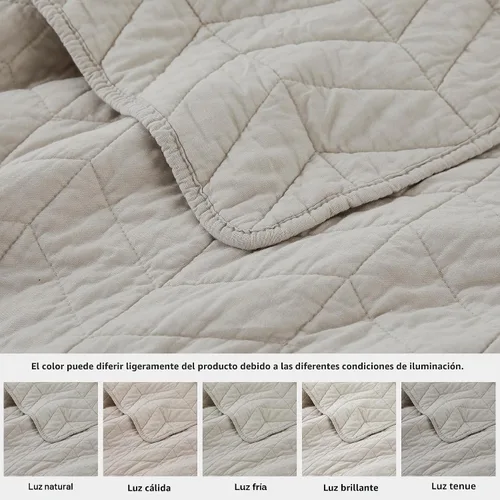 Miniatura 5 de palassio Juego de ropa de cama de algodón beige tamaño Queen con fundas de almohada, colcha ligera y suave, funda de edredón acolchada color crema