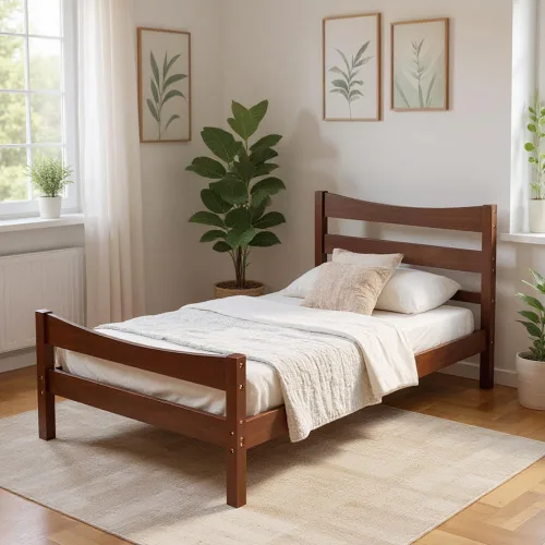 Miniatura 8 de NAFORT Marco de cama de madera de tamaño individual, base de cama con cabecera y estribo, marcos de cama para niños y niñas, base de colchón