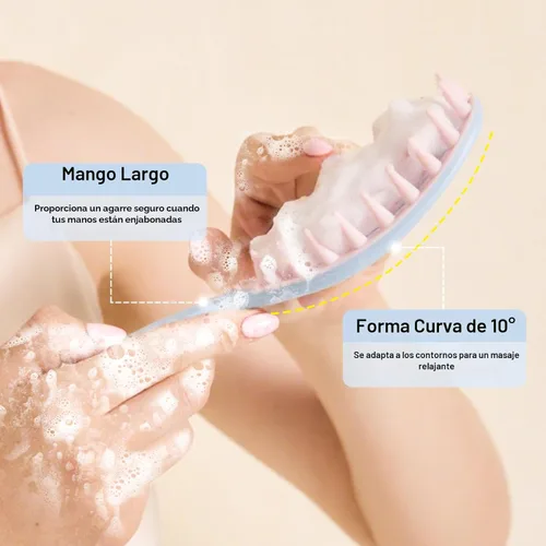 Miniatura 4 de RHOS Masajeador de cuero cabelludo, cepillo de champú con asa, limpiador de cabello curvado y ventilado, cepillo para el cuero cabelludo para Azul