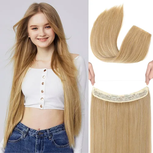 Miniatura 32 de REECHO - Extensiones de cabello con alambre invisible y con cintillo transparente, tamaño ajustable, clips seguros extraíbles, cabello lacio, diseño