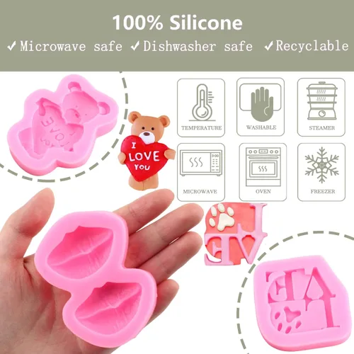 Miniatura 4 de Moldes de fondant para el día de San Valentín, moldes de fondant de boda, moldes de oso corazón, labios, rosa, caramelo, caramelo, molde de silicona