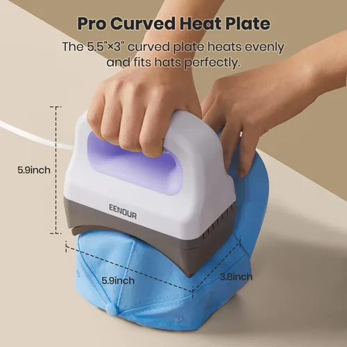 Miniatura 2 de EENOUR Máquina de prensa para gorras, mini prensa de calor para gorras con 3 niveles de calentamiento y apagado automático, prensa manual fácil