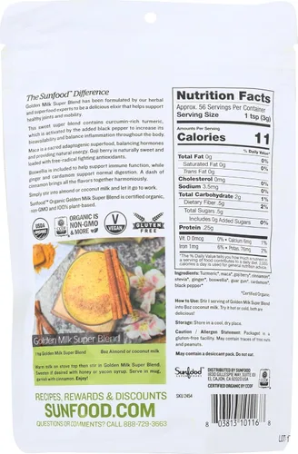 Miniatura 2 de Sunfoods Golden Milk Super Blend - Superalimento Leche Dorada, Polvo de Cúrcuma, Superalimento con Cúrcuma y Jengibre, Pimienta Negra, Canela