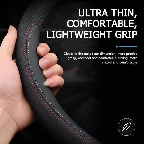 Miniatura 5 de 1 funda para volante de automóvil, ultrafina y suave, accesorios de volante de cuero suave, funda redonda transpirable de 15 pulgadas, accesorios