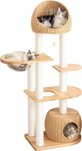 Miniatura 4 de Árbol moderno para gatos grandes, torre para gatos de 60 pulgadas de alto con poste rascador para gatos de interior, condominio para gatos de varios