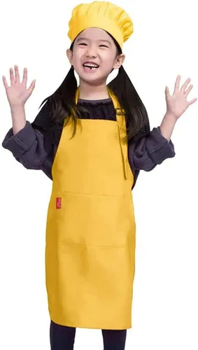 Miniatura 15 de Juego de delantal y gorro de chef para niños, delantal ajustable con babero para niños con 2 bolsillos. Lindo delantal de cocina para niños y niñas