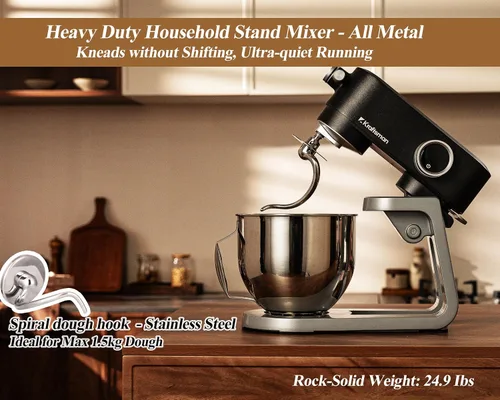 Miniatura 9 de Batidora de pie de metal con motor de corriente continua - Mezclador de masa de pizza resistente de 5.3 cuartos de galón con 4 accesorios de acero