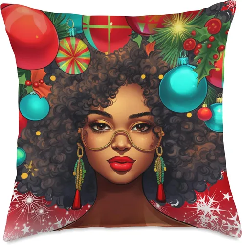 Miniatura 4 de Black women Christmas ornament melanin curly hair Melanin Christmas Queen Xmas Black Girl Magic Ornament - Almohada de 16 x 16 pulgadas, multicolor