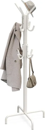 Simple Houseware - Perchero de pie para abrigos y sombreros con 12 ganchos, blanco