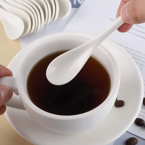 Miniatura 7 de Cucharas de huevo de porcelana para huevos hervidos suaves, café, té, postres de cerámica, juego de 6 cucharas (6 cucharas de huevo)