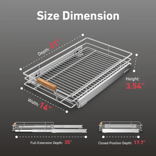 Miniatura 4 de Mount Walker Organizador de gabinete extraíble (14 pulgadas de ancho x 21 pulgadas de profundidad), estantes de despensa deslizables resistentes