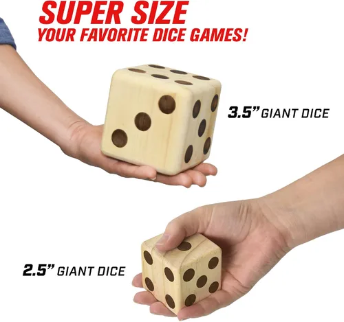 Miniatura 6 de GoSports Juego de dados gigantes de madera con marcador Rollzee y Farkle, incluye 6 dados, marcador de borrado en seco y bolsa de lona, elige dados