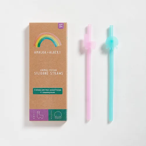 Pajitas de silicona reutilizables, paquete de 2 + 1 cepillo de limpieza. 7.8 pulgadas de largo, sin BPA, ecológico, silicona de grado alimentario.