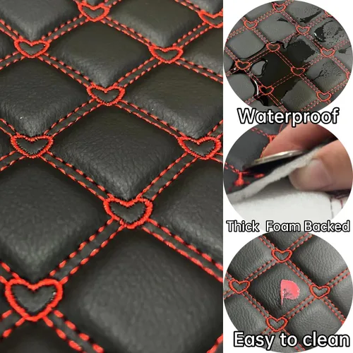 Miniatura 4 de Tela de vinilo de espuma acolchada con patrón de corazón con respaldo de esponja de 0.23 pulgadas, tela de piel sintética para techo de automóvil