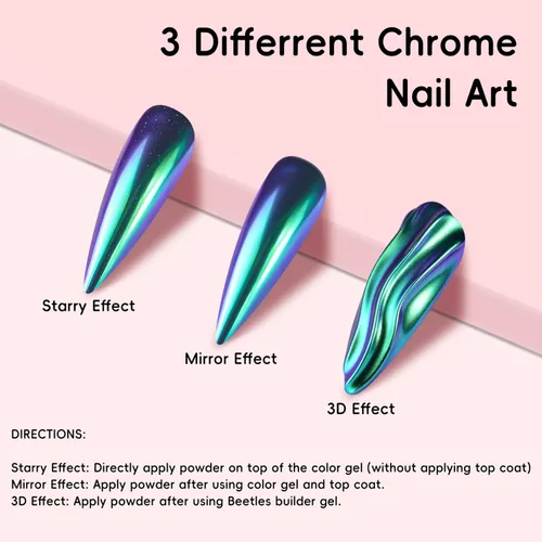 Miniatura 4 de Polvo de uñas cromado de tamaño de prueba para arte de uñas, 0.01 oz, 1 tarro de pigmento holográfico de sirena para polvo de inmersión, uñas