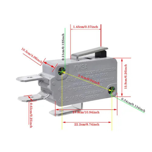 Miniatura 2 de 6 piezas de microinterruptor de límite SPDT con palanca de bisagra recta corta y acción de broche para Arduino, KW3A 16A 125/250V