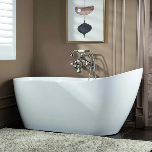 Miniatura 5 de WOODBRIDGE Bañera de acrílico independiente de 67 pulgadas, bañera blanca de remojo contemporánea con desbordamiento y drenaje de cromo