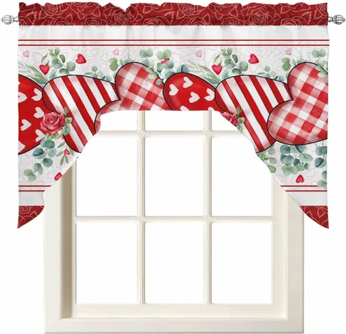 Miniatura 11 de Cortinas de Gnomos de San Valentín con Cenefa para Cocina, Cortinas con Bolsillo para Barra para Dormitorio, Sala de Estar, Baño, Cafetería, Negro