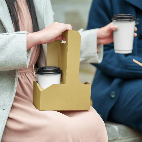 Miniatura 2 de Karat Transportador de bebidas de cartón con asa [250 quilates] – Resistente portador de café de 2 tazas para bebidas calientes/frías, se adapta a