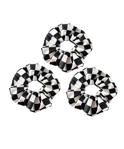 Checkered Plaid Scrunchies Black White Plaid Checkered Hair Scrunchies Checkerboard BW17 (3 Pcs-Large Plaids)