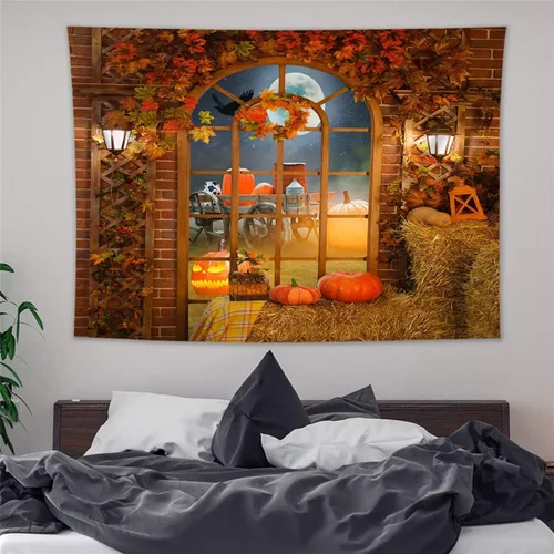 Miniatura 13 de HVEST Tapiz de bosque otoñal para colgar en la pared, hojas de arce naranja y sol, tapiz para colgar en la pared, tapiz de hojas de árbol de otoño