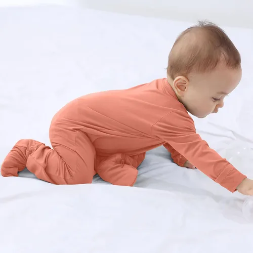 Miniatura 5 de GUISBY Pijama de rayón con pies para bebé con puños de manopla, mameluco suave de manga larga de 0 a 18 meses