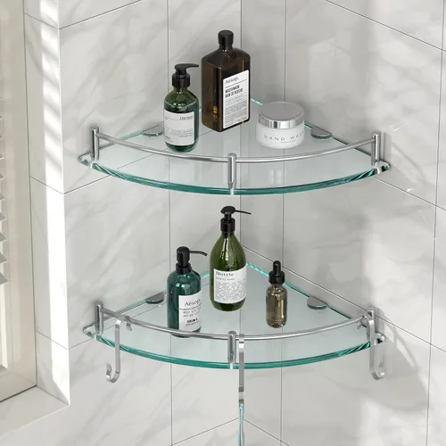 Miniatura 11 de Estante de cristal flotante para baño, estantes esquineros para ducha, soporte para champú con pared de riel Esquinero para Baño para ducha