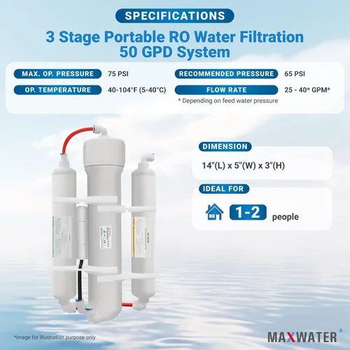 Miniatura 2 de Max Water Sistema de filtro de agua de ósmosis inversa portátil de 3 etapas, sistema de filtración de agua RO de 50 GPD para acuario, plantas