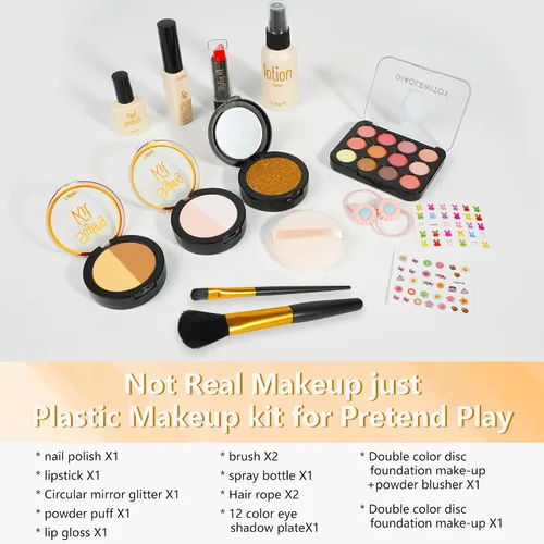 Miniatura 7 de Kit de maquillaje de simulación para niñas, niños pequeños, juego de maquillaje falso para niñas de 3 a 5 años, regalos de cumpleaños (negro)