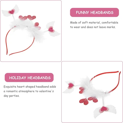 Miniatura 7 de LUOZZY Valentine Headband Pink Heart Headband Valentine Angel Wing Heart-Shaped Headpieces Valentines Day Hair Accessories