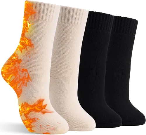 Miniatura 2 de 4 pares de calcetines térmicos gruesos para mujer, para clima frío extremo, calcetines cálidos de invierno, calcetines suaves y acogedores con caja