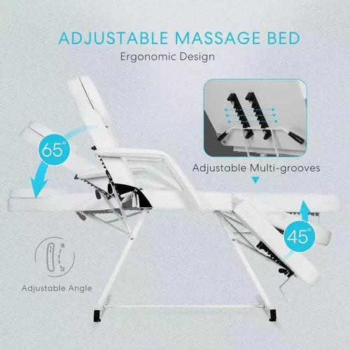 Miniatura 4 de Roixeeds Silla de tatuaje de 3 secciones, cama de masaje profesional ajustable, silla de cama de tatuaje con taburete de spa y gancho para toalla