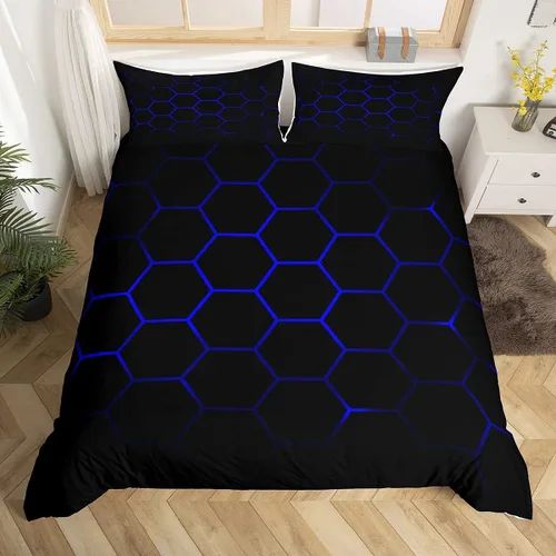 Miniatura 3 de Funda de edredón de panal para niños, hombres y niñas, juego de ropa de cama moderno con temática geométrica hexagonal, diseño de cuadrícula