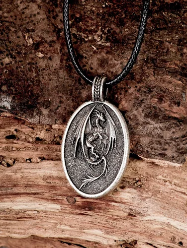 Miniatura 4 de HAQUIL Dragon Necklace, Antique Medieval Dragon Pendant, Faux Leather Cord, Jewelry Gift for Men and Women