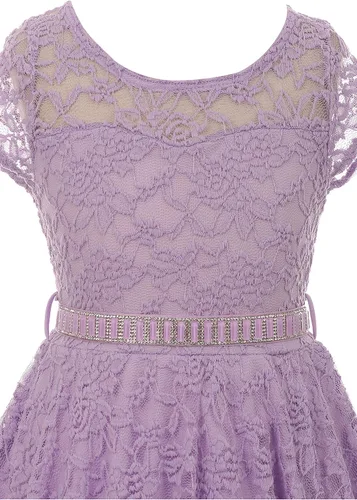 Miniatura 37 de Little Girl - Vestido de niña con manga de encaje y cinturón de piedras