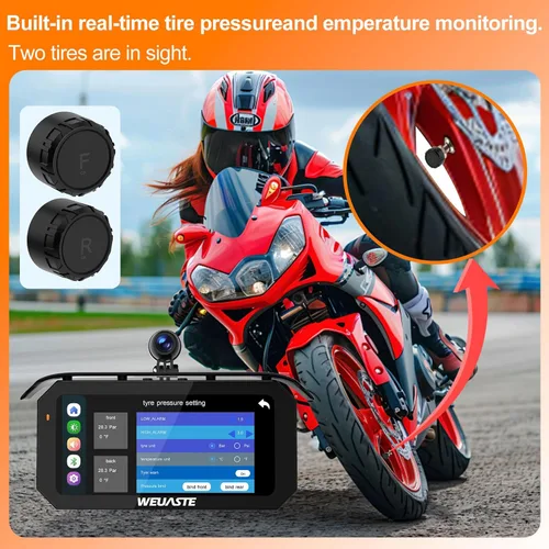 Miniatura 5 de 3PCS 1080P motocicleta Dash Cam, TPMS, 6.25" motocicleta Carplay & Android Auto Screen & HiCar, sensor de luz, grabación en bucle, controlador