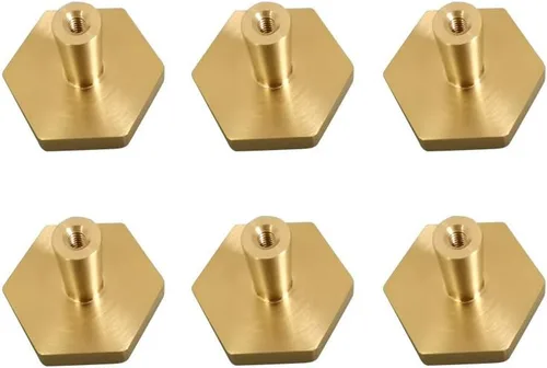 6 pomos hexagonales de latón macizo de 1.06 pulgadas para cajones, color bronce champán para cocina, gabinete de baño, aparador y armario (1 pulgada