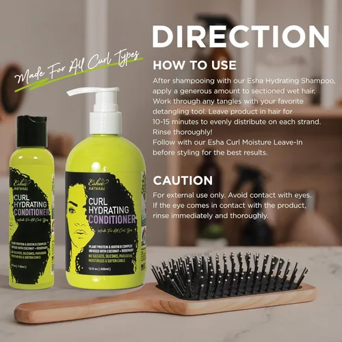 Miniatura 4 de Esha Girl Natural - Acondicionador hidratante para rizos, hidrata rizos 3C y 4C con aceites de coco y romero, biotina, aroma a frutas tropicales