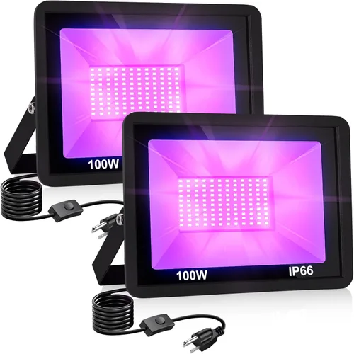 Miniatura 10 de Luz LED negra de 50 W, luz negra con enchufe IP66 impermeable para fiesta brillante, 385-400 nm, luces de inundación moradas al aire libre