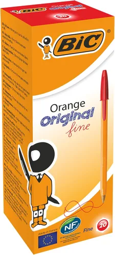 BIC Bolígrafos finos naranjas punta fina 0031in tinta roja caja de 20 bolígrafos de escritura con tinta de larga duración