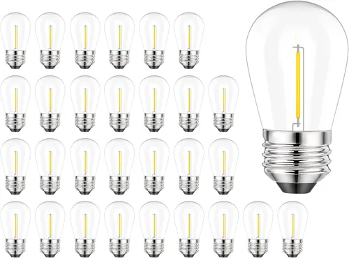 Miniatura 10 de Svater Paquete de 15 bombillas de repuesto S14 para cadena de luces al aire libre, vidrio LED regulable de 2 W, bombilla Edison vintage, blanco
