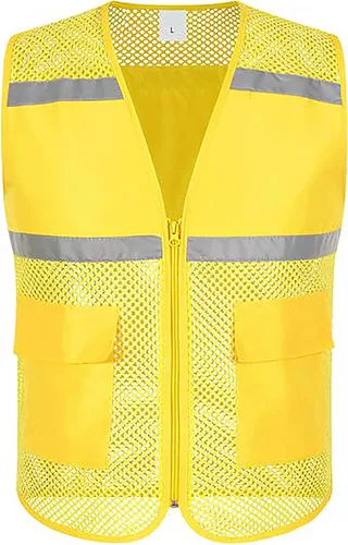 Miniatura 10 de TOPTIE Chaleco de seguridad de malla con cremallera, chaleco de uniforme de voluntario del equipo, chaleco reflectante para correr con bolsillos